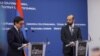 Armenia-French Minister of Europe and Foreign Affairs Stephane Sejournay and Armenian MFA Ararat Mirzoian, during a press conference in Yerevan, Armenia, 16 Sep, 2024