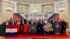 Delegates at the founding conference of an “international league of anti-globalists" called Paladins in St. Petersburg, Russia