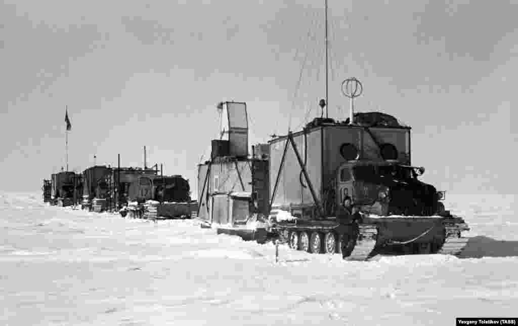 It was the Soviet Union&#39;s third Antarctic expedition. They made it there on sled-tractors. This photo was taken by explorer and scientist Yevgeny Tolstikov, who led the expedition and worked extensively in both the Arctic and Antarctic regions. &nbsp;