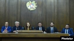 Armenia -- Senior parliament deputies from the ruling My Step bloc hold a news conference in Yerevan, July 12, 2019.