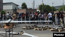 Armenia -- Israeli-made military drones and their fragments are demosntrated by the Armenian Defense Ministry, Yerevan, July 21, 2020.