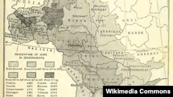 Мапа межі осілості для єврейського населення. Межу осілості запровадила на межі 1791-1792 років, російська імператриця Катерина ІІ 