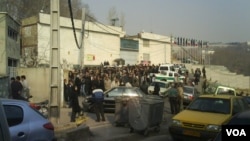 A photo of a 2009 incident in which inmates' relatives gathered outside Evin prison in Tehran.