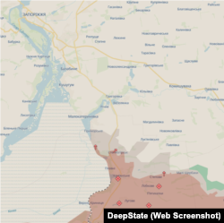  Карта на украинския план DeepState, отразяваща обстановката в Запорожие 