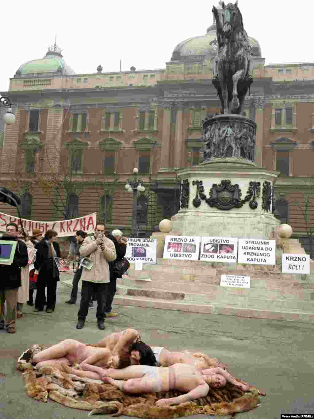 Aktivisti udruženja "Sloboda za životinje" organizirali su protest pod nazivom ¨Srbija bez krzna¨, 18.11.2011.