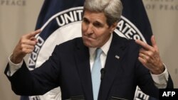 Secretary of State John Kerry delivers remarks on the Syrian conflict at the U.S. Institute of Peace in Washington on November 12.