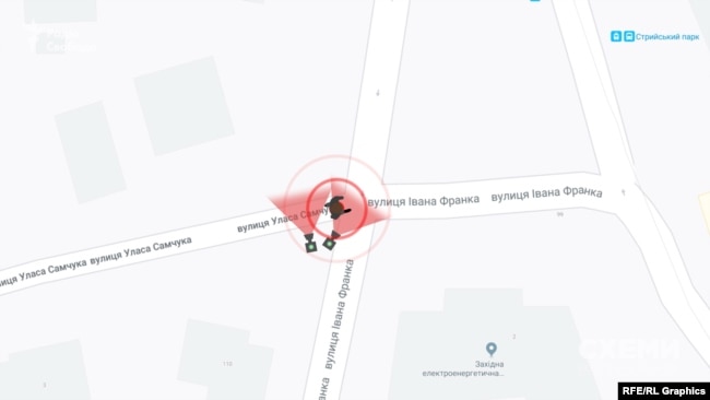 29 січня, 23:57 – дві камери спостереження на розі вулиць Самчука і Франка фіксують особу