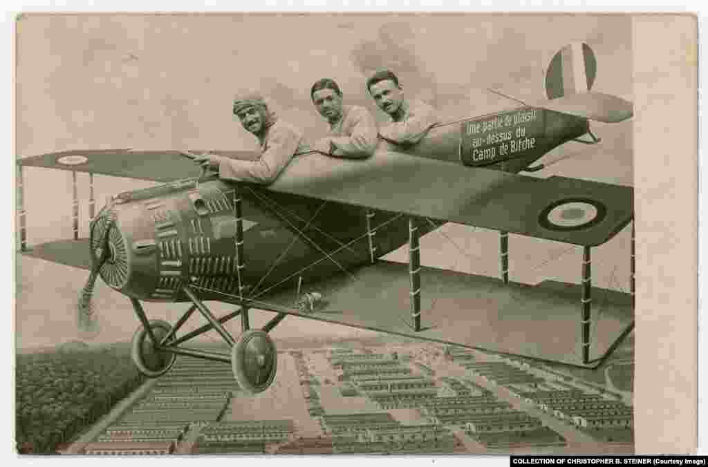 Many of the Western European photos have a comedic vibe, with the &quot;aviators&quot; goofing it up as the photographer counts down to the decisive moment. The French writing on this plane says, &quot;A funny moment above Camp de Bitche,&quot; a military camp in eastern France.