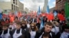 Russia -- Nashi movement activists stage an anti-corruption costumed protest in central Moscow’, 17Apr2011