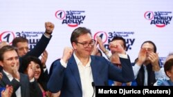 Aleksandar Vučić u štabu svoje Srpske napredne stranke u izbornoj noći, 21. juna 2020. godine.