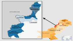 Harta e një pjese të Pakistanit ku shihen rajonet fisnore