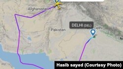 آرشیف/ عکس نقشه پروازهای هند به کابل که در تاریخ "۰۱.۰۳.۲۰۱۹" در میدان هوایی هند از اسکرین پروازها گرفته شده است 