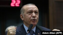 Turkish President Recep Tayyip Erdogan makes a speech during his party's parliamentary group meeting at the Grand National Assembly of Turkey in Ankara, January 8, 2019