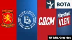 Simbolet e katër partive më të mëdha parlamentare në Maqedoninë e Veriut.
