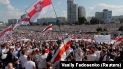 Belarus - People take part in a protest against the presidential election results demanding the resignation of Belarusian President Alexander Lukashenko and the release of political prisoners, in Minsk, 16aug2020