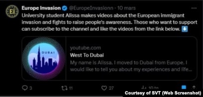 Europe Invasion në mars promovoi kanalin West To Dubai në YouTube dhe video që paraqisnin personazhin fiktiv “Alissa”.