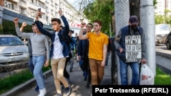 Акция протеста в Алматы в День единства народа Казахстана, 1 мая 2019 года. 