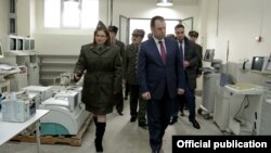 Armenia - Defense Minister Vigen Sargsian inspects medical equipment donated by Armenian-American philanthropist Mike Sarian, 25Jan2018.