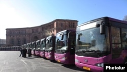 Armenia - New buses made in China on display in Yerevan's Republic Square, 24Mar2012