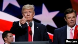 Дональд Трамп и Пол Манафорт во время президентской кампании. Кливленд, 21 июля 2016 года