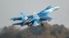 A Ukrainian Su-27 fighter jet flies during the Clear Sky 2018 multinational military drills in the Khmelnytskiy region last week.