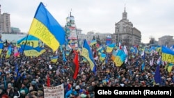 A rally on Kyiv's Maidan Nezalezhnosti, or Independence Square, in early December 2013, following a decision by then-President Viktor Yanukovych to back out of a deal on closer ties with the European Union.