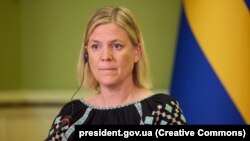 Magdalena Andersson ukrajnai látogatásán Kijevben 2022. július 4-én