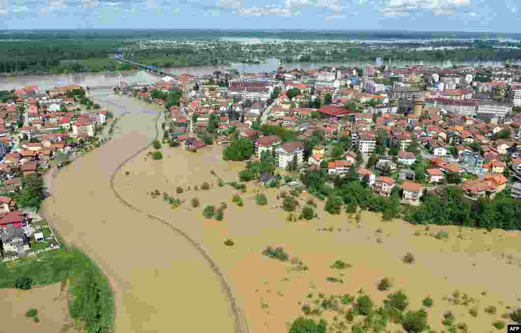 An aerial view shows the town of Brcko in northern Bosnia-Herzegovina on May 18.