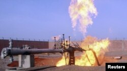 A gas pipeline in north Sinai carrying gas from Egypt to Israel in flames following an attack by an armed gang. 