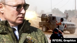 Владимир Путин и военные действия в Ливии, коллаж