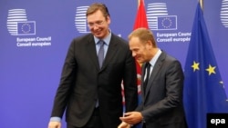 Donald Tusk i Aleksandar Vučić u Briselu