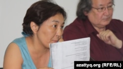 Some of the representatives for the striking Kazakh oil workers in Almaty on June 7
