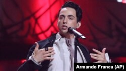 Melovin from Ukraine performs the song Under The Ladder during a rehearsal for the Eurovision Song Contest in Lisbon on May 9.