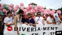 Spain -- Participants take part in the gay and lesbian pride parade in the center of Madrid on 02Jul2011. 