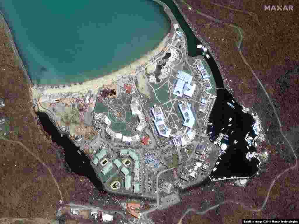 SAINT MARTIN -- Satellite image shows Anse Marcel at Saint Martin on September 11, 2017 (after the Hurricane Irma)