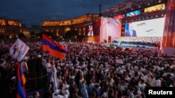 Supporters of the Strong Armenia opposition party rally in the capital, Yerevan.