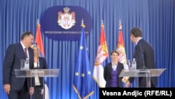 Predsednici i premijeri Srbije i Republike Srpske: Milorad Dodik, Željka Cvijanović, Ana Brnabić i Aleksandar Vučić u Beogradu, septembar 2017.