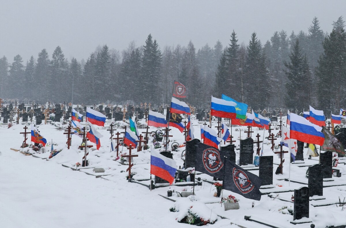 Graves of Russian military personnel at a cemetery in Saint Petersburg, 2025