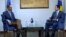 Kosovo's new prime minister Albin Kurti (right) made his remarks in an interview with RFE/RL's Balkan Service on February 7.