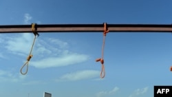 Afghanistan -- Nooses hang at the site of execution in Pul-e-Charkhi prison, on the outskirts of Kabul, October 8, 2014