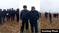 Холбек Кубаев (в центре справа), руководитель отдела по делам молодежи Кошрабатского района, не прояснил ситуацию с сельхозугодьями, которые были перераспределены и переданы молодым фермерам, а затем, по всей видимости, возвращены.