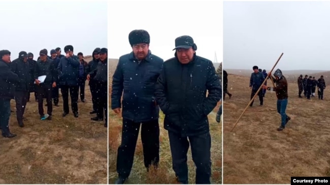 Холбек Кубаев (в центре справа), руководитель отдела по делам молодежи Кошрабатского района, не прояснил ситуацию с сельхозугодьями, которые были перераспределены и переданы молодым фермерам, а затем, по всей видимости, возвращены.