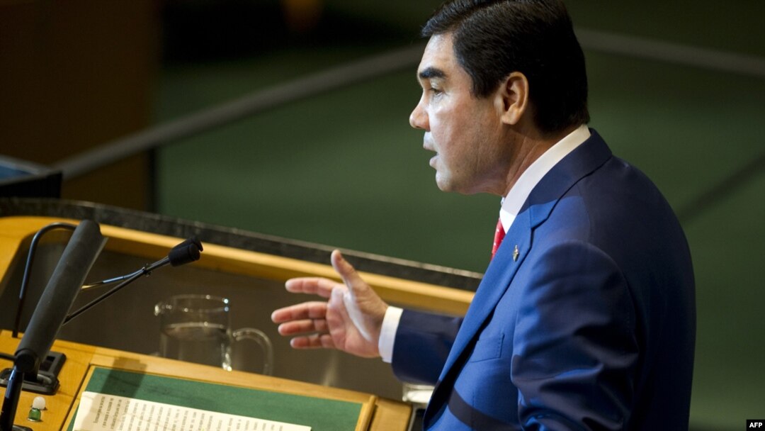 Turkmen President Gurbanguly Berdymukhammedov addresses the UN General Assembly on September 23.