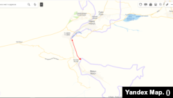 Примерная линия дороги, которую планируется построить до анклава Ворух через территорию Кыргызстана. Желтым обозначены существующие дороги, красным - возможные новые.