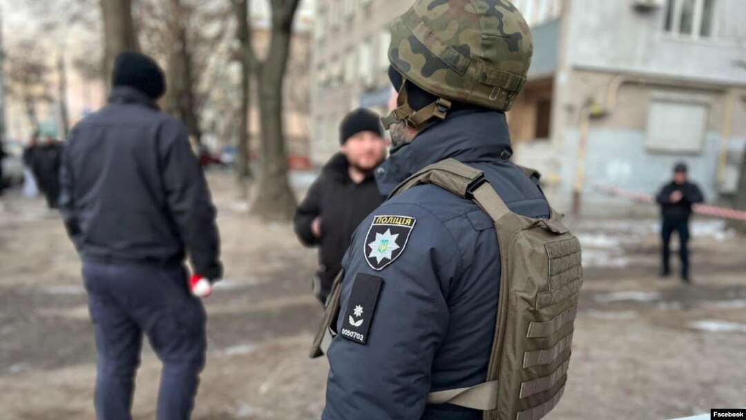 Police cordon off the site of an explosion in a neighborhood in Dnipro, Ukraine, on December 14.