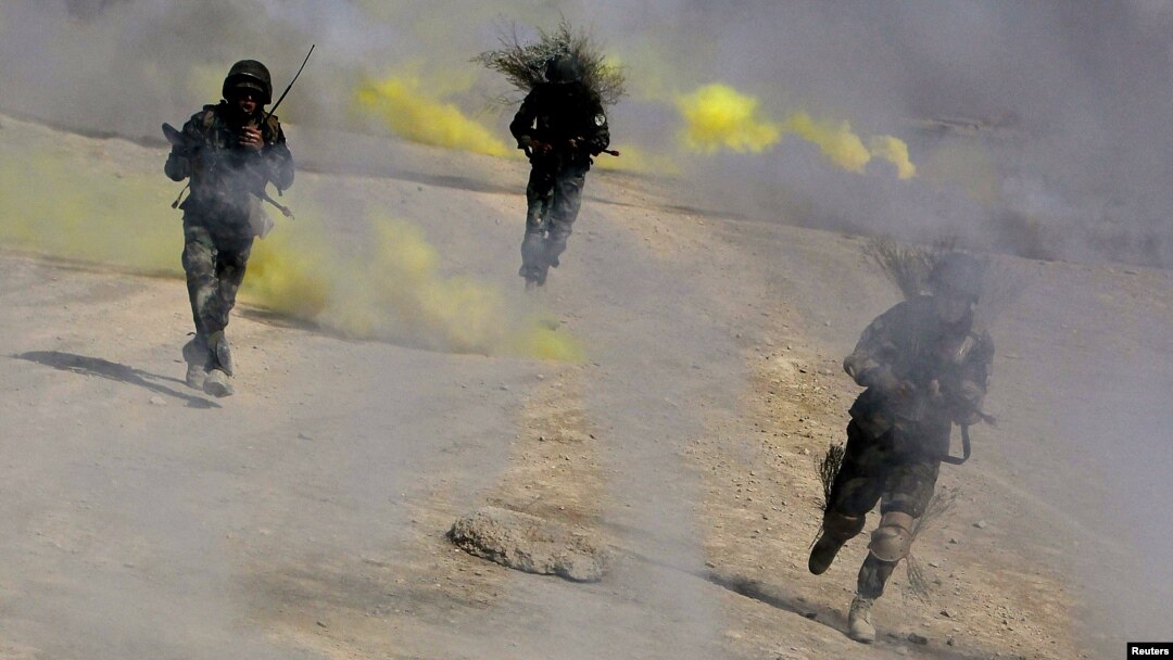 Soldiers of the Afghan National Army shown here taking part in a training exercise in Kabul in October 2013.