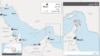 A map of the Persian Gulf and the Strait of Hormuz with details about oil refineries and tanker terminals and maritime borders.