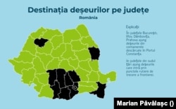 Destinația deșeurilor pe județe, România.