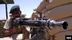 A Pakistani soldier guards the flashpoint border with Afghanistan