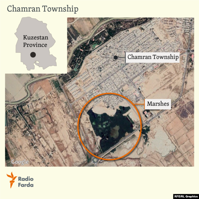 Locator map of mashes in Chamran Township which is in Kuzestan province